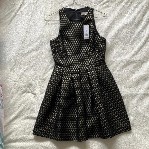 Black & Gold Banana Republic pleated Petite Collection sleeveless cocktail  dress